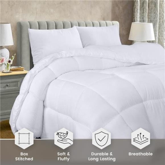 Bedding Comforter Duvet Insert -Quilted Comforter with Corner Tabs -Box Stitched - Picture 2 of 7